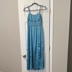 ABERCOMBIE Women's Blue Silk Maxi Dress With Slit Size Small